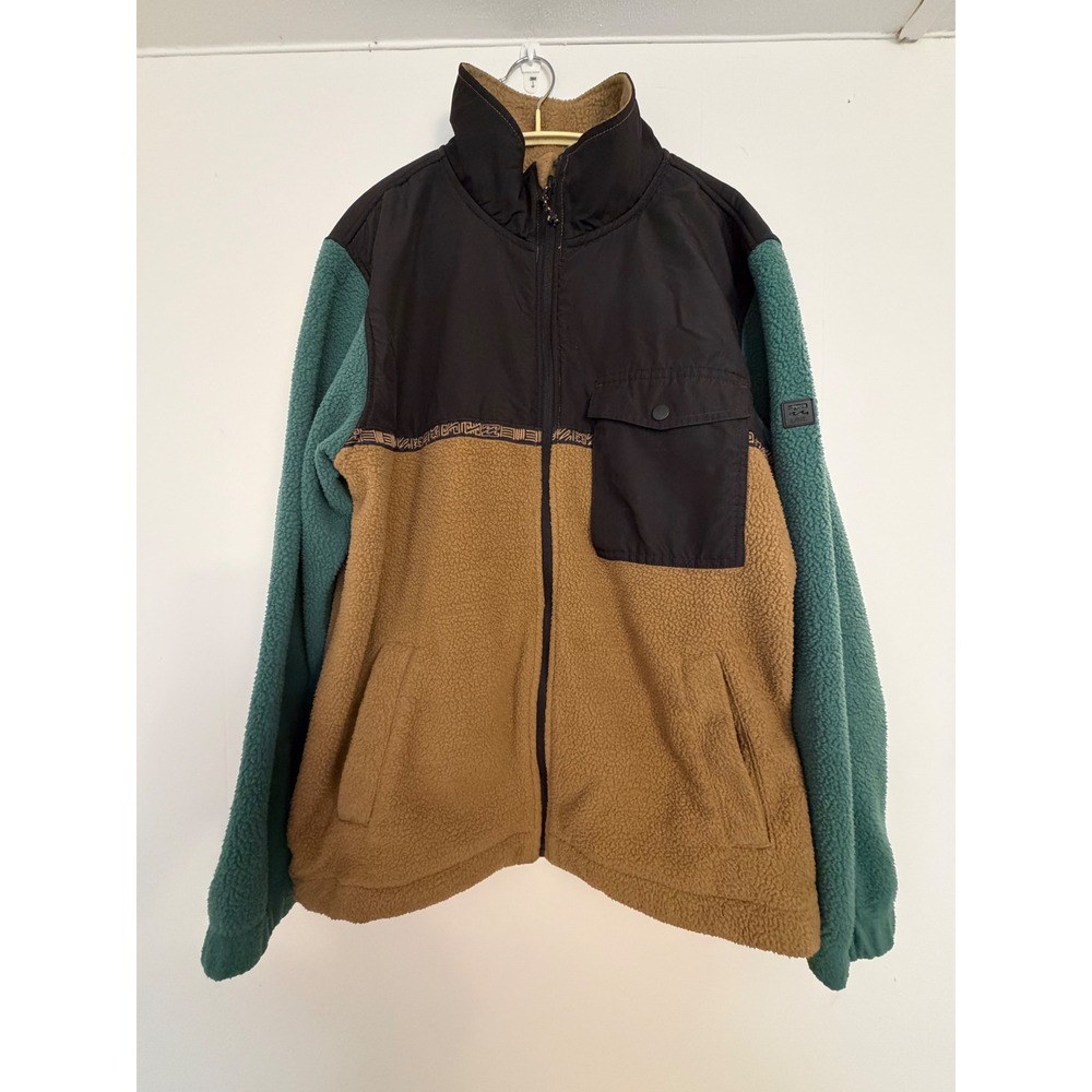 Billabong Fleece Jacket Mens M Brown Green Adventure Division Colorblock Granola